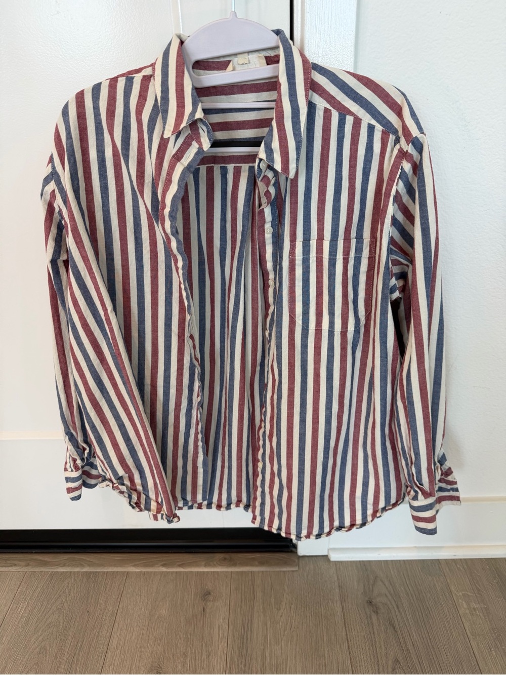 Sezane max shirt button down in red white and blue; worn 2x